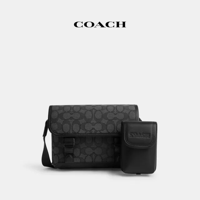 【COACH蔻馳官方直營】LEAGUE經典Logo多功能斜背手袋-炭黑色/黑色(CU370)