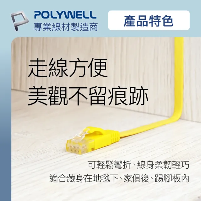 【POLYWELL】CAT6 高速網路傳輸扁線 /15M