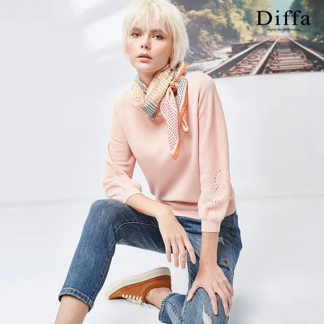 【Diffa】復古刷色愛心電繡牛仔長褲-女(丹寧)