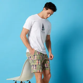 【NAUTICA】男裝 繽紛交錯格紋純棉短褲(綠色)