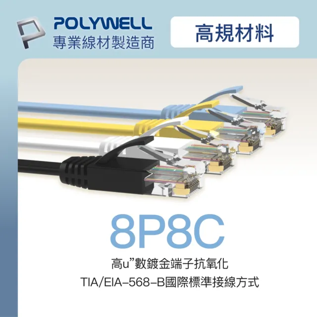 【POLYWELL】CAT6 高速網路傳輸扁線 /0.5M