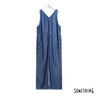 【SOMETHING】女裝 萊賽爾V領連身牛仔褲(酵洗藍)