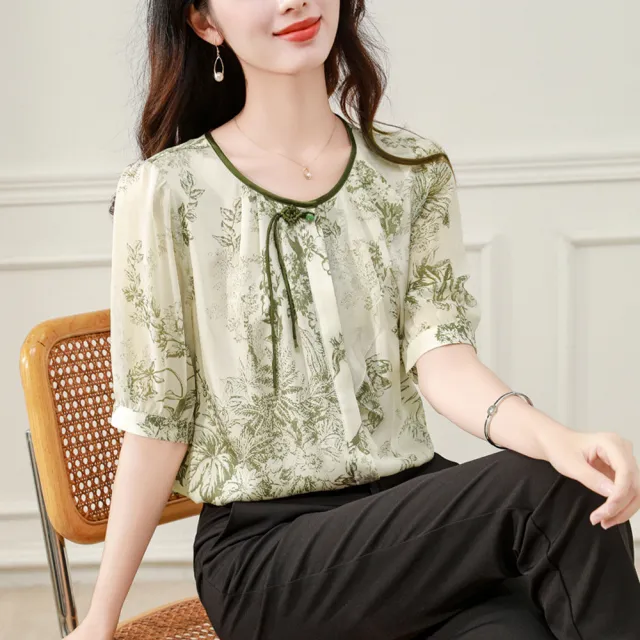 【ALLK 歐楷】新品上架 印花雪紡衫長上衣 圖片色(尺寸L-XXL/中大尺碼/涼爽/透氣)