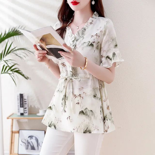 【ALLK 歐楷】新品 印花雪紡衫長上衣 2色(尺寸L-XXL/中大尺碼/涼爽/透氣)