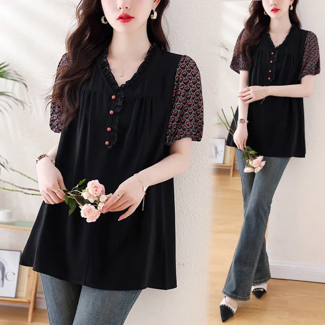 【ALLK 歐楷】新品 配色雪紡衫長上衣 圖片色(尺寸L-XXL/中大尺碼/涼爽/透氣)