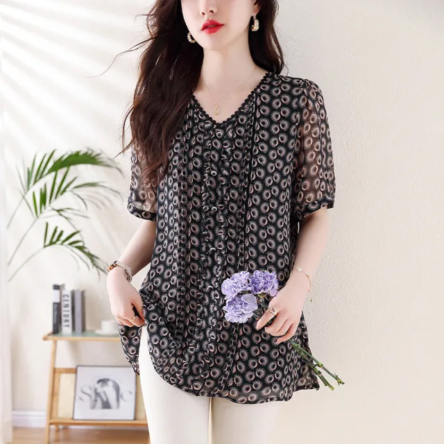 【ALLK 歐楷】新品 印花雪紡衫長上衣 圖片色(尺寸L-XXL/中大尺碼/涼爽/透氣)