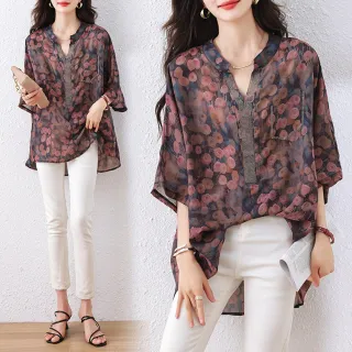 【ALLK 歐楷】新品 印花雪紡衫長上衣 圖片色(尺寸L-3XL/中大尺碼/涼爽/透氣)