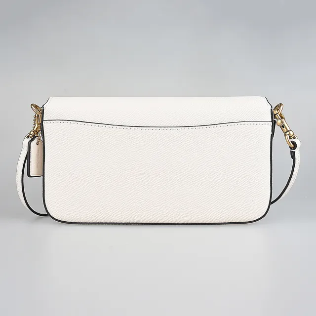 【COACH】COACH WYN經典金色C字LOGO十字紋皮革封蓋信封造型斜背包(白)