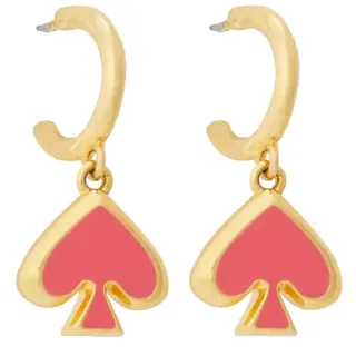 【KATE SPADE】粉桃紅桃心吊飾小圓環穿式耳環