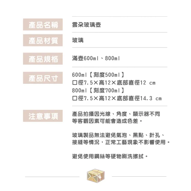 【渥思】雲朵玻璃壺-800ml(附蓋子.咖啡壺.泡茶壺.果茶壺.耐熱玻璃)