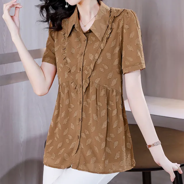 【麗質達人】9483翻領緹花上衣上衣LY(M-4XL)