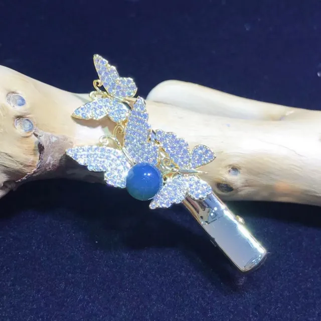 【勝弘珠寶】多明尼加藍珀蝴蝶幸運髮夾二用胸針