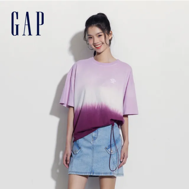 【GAP】女裝 Logo純棉紮染圓領短袖T恤-淡紫色(465983)