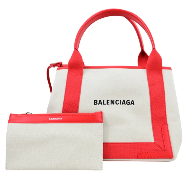 Balenciaga 巴黎世家 NAVY 簡約LOGO厚帆布拼接附萬用袋大手提包托特包(紅邊)