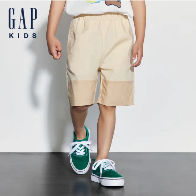 【GAP】男幼童裝 Logo鬆緊短褲-卡其色(466595)