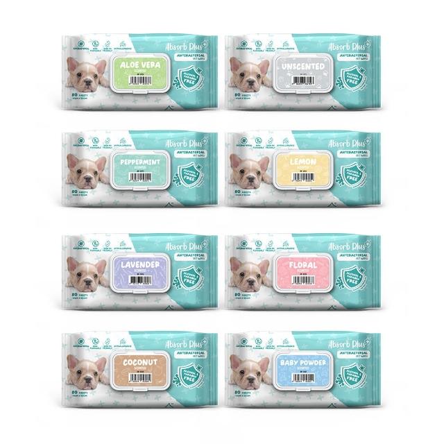 【Absorb Plus】寵物抗菌濕紙巾80抽-八款味道(不含酒精/寵物清潔/貓狗適用)