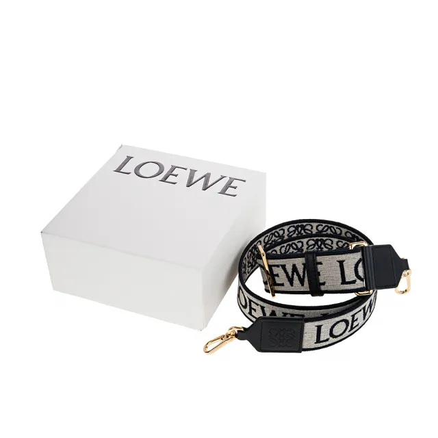 【LOEWE 羅威】經典Anagram 緹花圖案長款可調式背帶(黑色/海藍色)