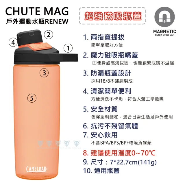 【CAMELBAK】600ml Chute Mag 戶外運動水瓶(台灣代理公司貨/水瓶/磁吸蓋/戶外水壺)