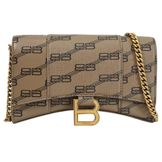 【Balenciaga 巴黎世家】Hourglass WOC 經典雙B印花翻蓋肩斜三用晚宴包鍊包(駝棕)