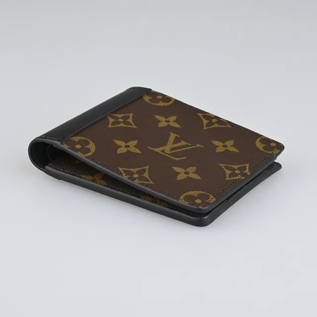 【Louis Vuitton 路易威登】LV M69408 Multiple LOGO Monogram Macassar帆布拼牛皮5卡對折短夾(咖啡x黑)