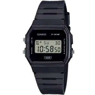 【CASIO 卡西歐】卡西歐鬧鈴電子錶-黑(F-91WB-1A 台灣公司貨)