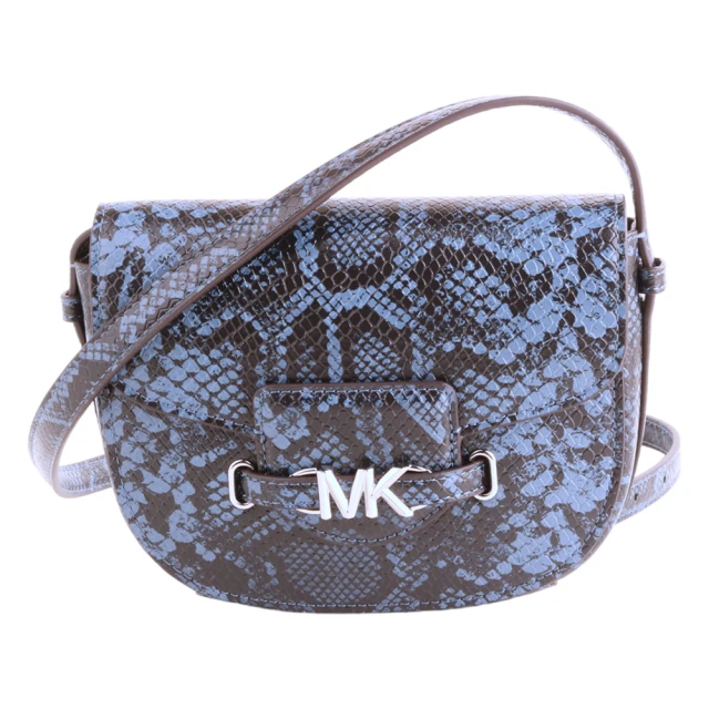 Michael Kors 金牌MK 蛇紋皮革斜背馬鞍包小款(黑x藍)