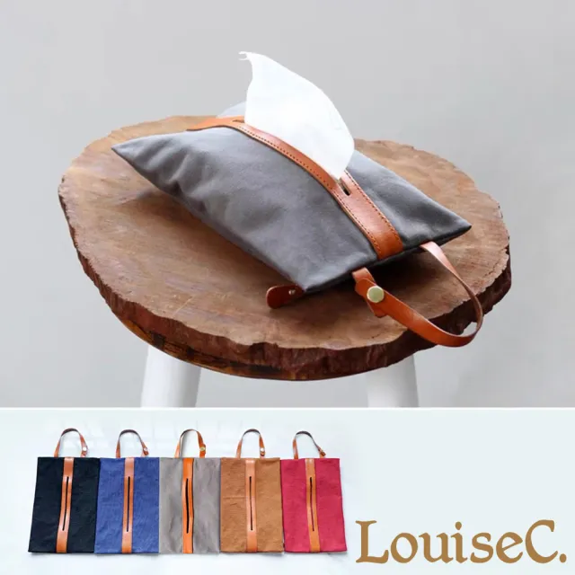 【LouiseC.】雙11 真皮 Tree House 日系帆布+植鞣革牛皮車用面紙盒-5色(CC6031)