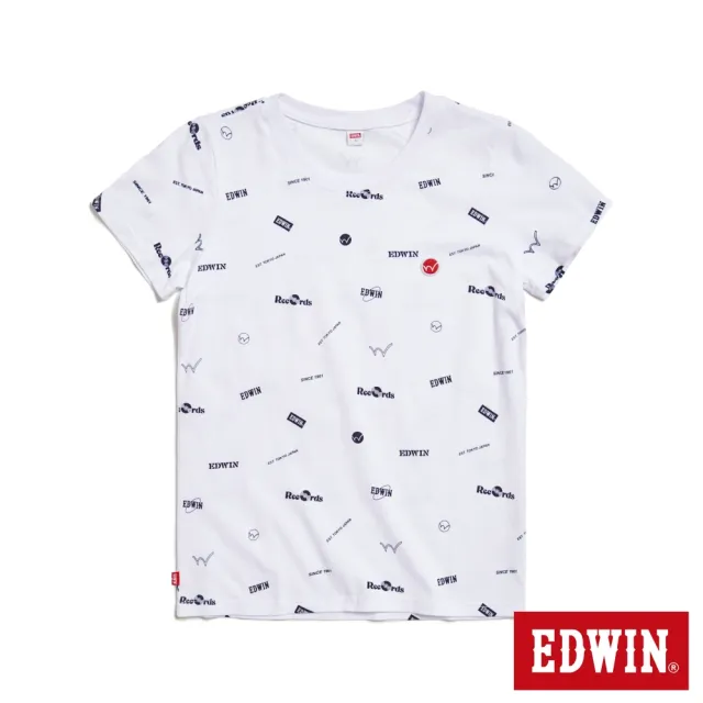 【EDWIN】女裝 Y2K 滿版印花布短袖T恤(白色)
