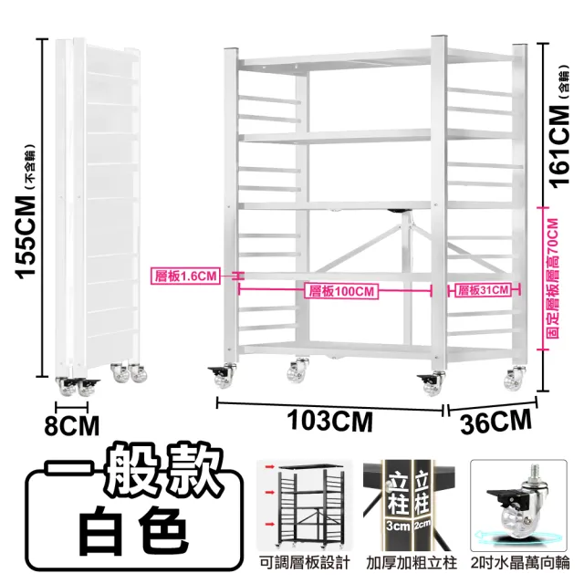 【ONE HOUSE】100寬巨型 洛克免組裝置物架_五層 1入(收納架/鐵架/書架/倉儲架/展示架/層架)