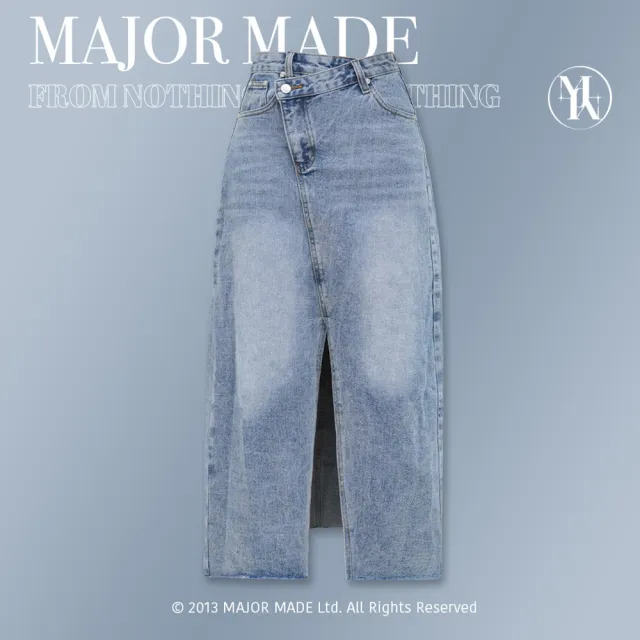 【MAJOR MADE】厚磅前開衩牛仔抽鬚長裙(長裙/牛仔群/開衩裙)