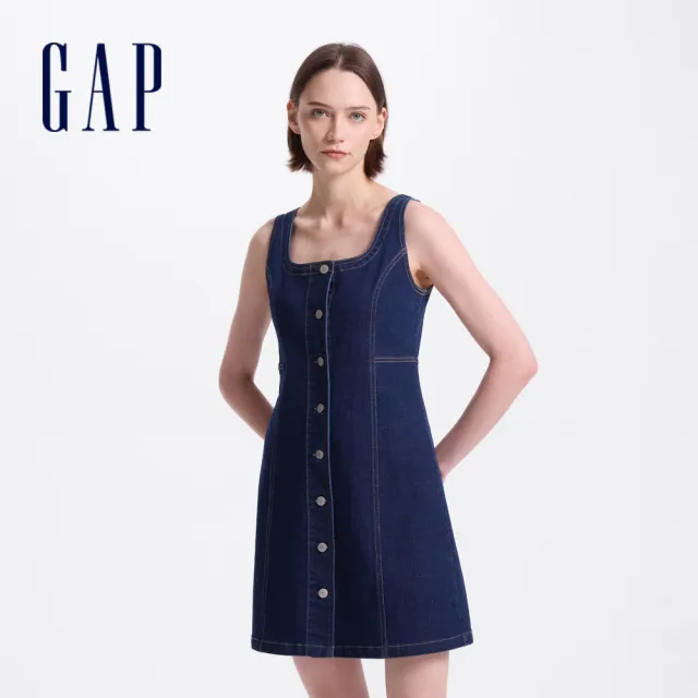 【GAP】女裝 牛仔圓領無袖洋裝-牛仔藍(640880)