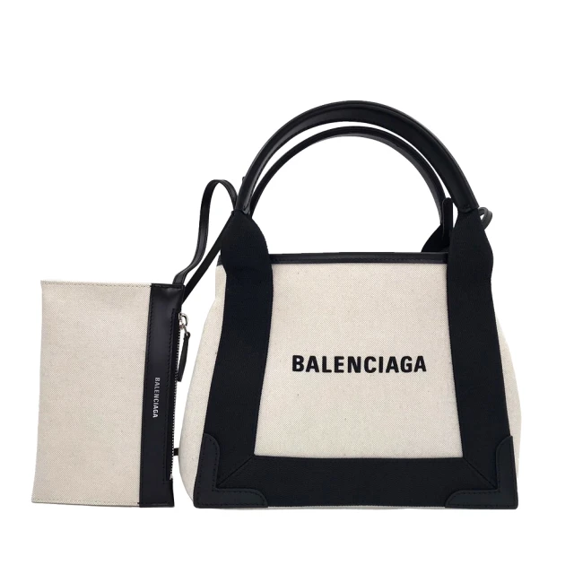 Balenciaga 巴黎世家 390346 白/黑 帆布 Navy系列(手提斜背兩用包 附小袋)