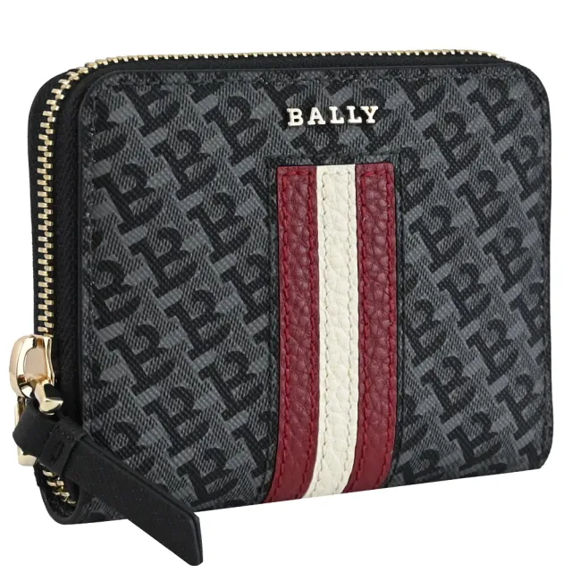 【BALLY】經典B字印花紅白紅條紋信用卡名片零錢包短夾(灰)