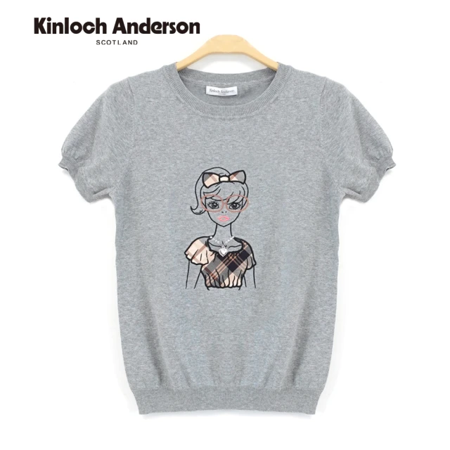 Kinloch Anderson 俏麗女孩針織短袖上衣 金安德森女裝(灰/粉 KA0685902)