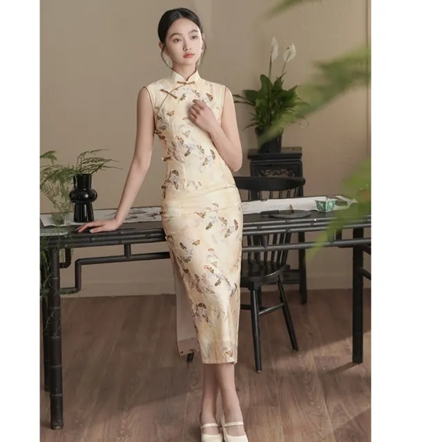 【巴黎精品】現貨+預購 女新中式旗袍連身裙改良旗袍A字裙長裙大碼洋裝休閒大尺碼女裝(錦天絲印花a1gc57)
