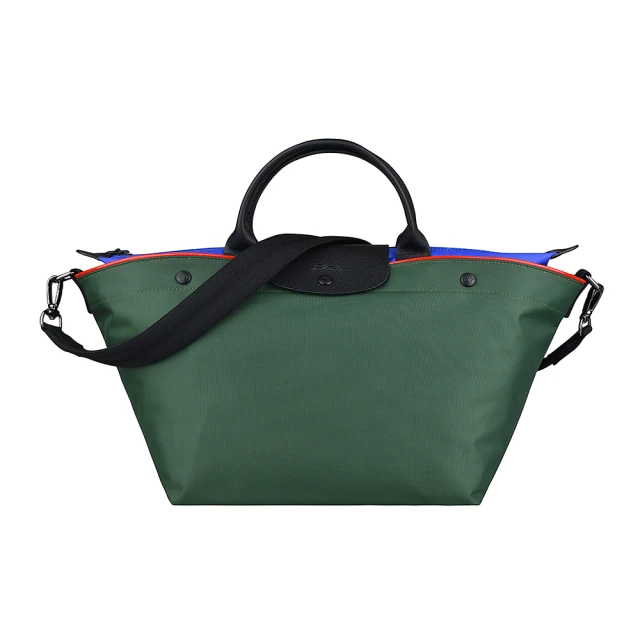 LONGCHAMP LONGCHAMP LE PLIAGE經典LOGO拉鍊雙層短把尼龍手提斜背水餃包(中/綠x藍)