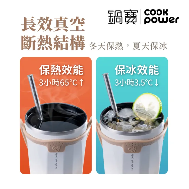 【CookPower 鍋寶_買1送1】真空陶瓷保溫吸管杯700ml(3色選)