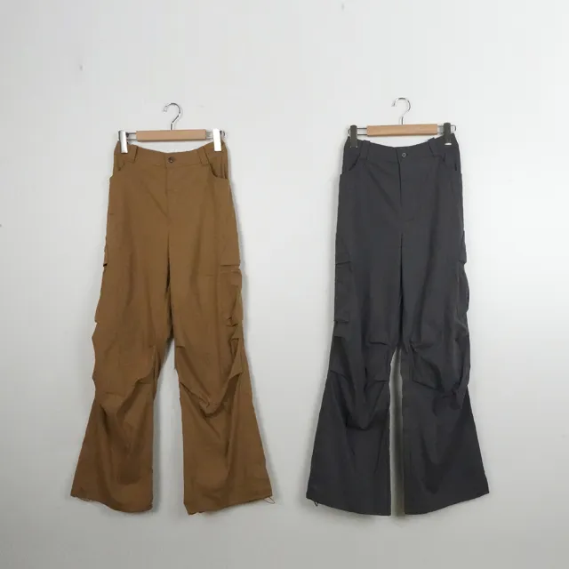 【MOSS CLUB】打褶立體口袋修身工裝長褲(咖 灰)