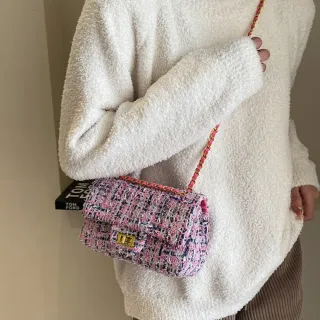 【LEESA】雙11 毛呢包\鏈條包\小香風包包\女生斜背包\側背包女\尼子包包\韓版包包\時尚\百搭\單