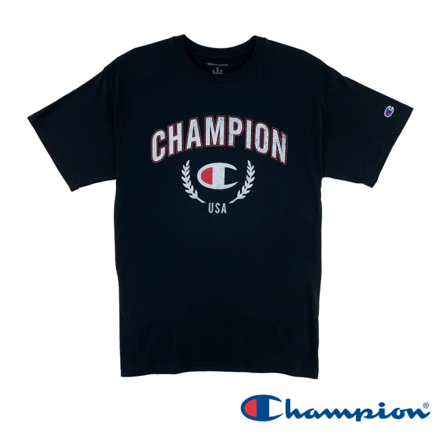 Champion 官方直營-LOGO印花短袖TEE上衣-男(黑色)