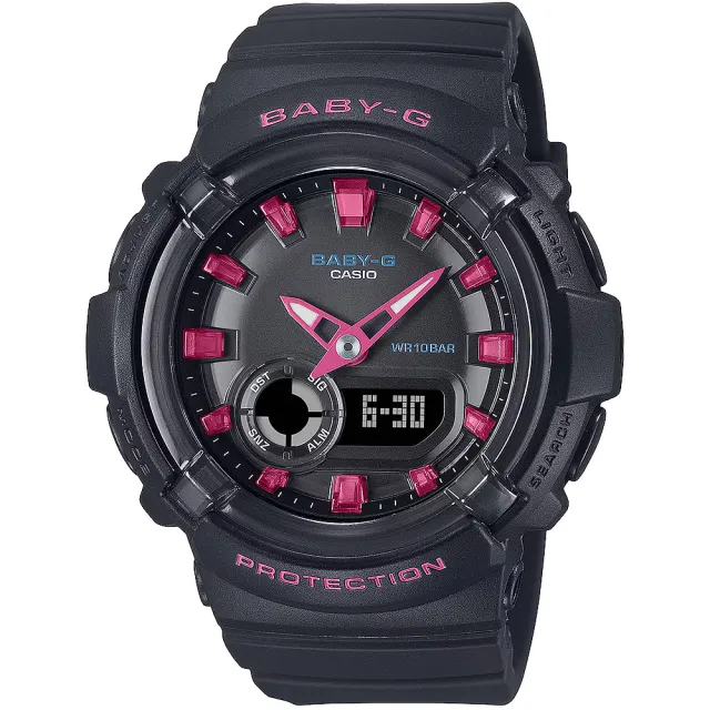 【CASIO 卡西歐】BABY-G 舞池霓虹燈雙顯手錶-黑x粉 過年送禮 禮物 推薦(BGA-280DN-1A)