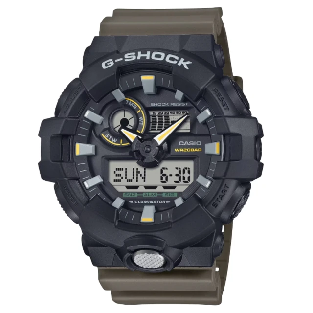 CASIO 卡西歐 G-SHOCK 雙色調 經典雙顯電子錶 黑X棕 GA-710TU-1A3_53.4mm