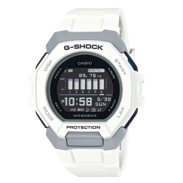 CASIO 卡西歐 G-SHOCK G-SQUAD 藍芽 強悍運動型錶款 簡約白 GBD-300-7_47.4mm