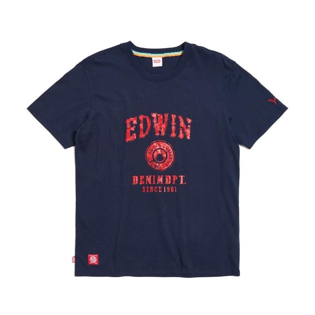 【EDWIN】男裝 大力釦印花短袖T恤(丈青色)