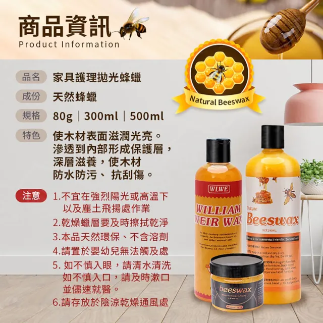 【JOHN HOUSE】家具護理拋光蜂蠟 深入深層滋養 傢俱護理蠟 蜂蠟油 木蠟油(500ml)