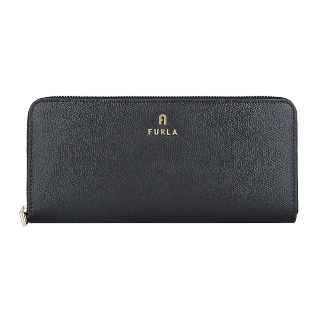 【FURLA 芙拉】FURLA CAMELIA字母LOGO拉鍊8卡牛皮長夾(黑)