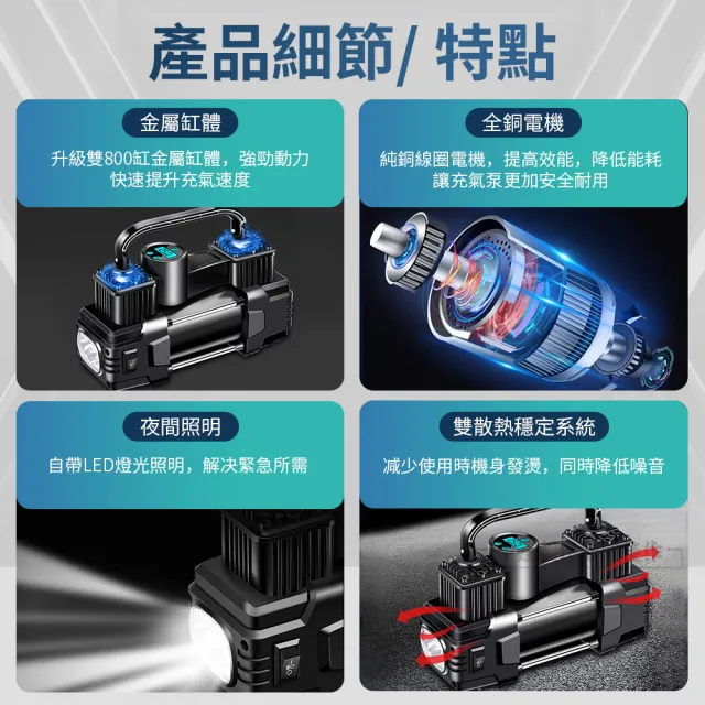 【伊德萊斯】雙泵高壓快充打氣機 車用電動輪胎充氣機 多功能汽車救援/打氣組