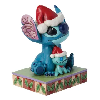【Enesco】精品家飾 Disney 迪士尼 星際寶貝 史迪奇和小金聖誕帽塑像居家擺飾