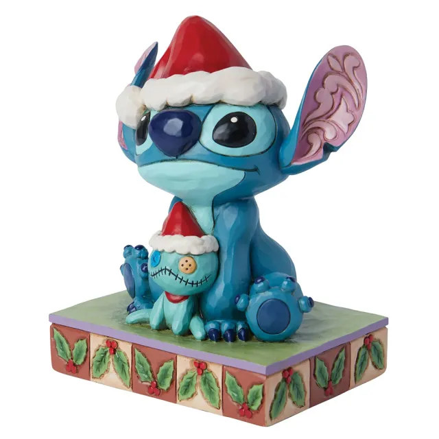【Enesco】精品家飾 Disney 迪士尼 星際寶貝 史迪奇和小金聖誕帽塑像居家擺飾