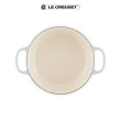 【Le Creuset】典藏圓鐵鍋 24cm(海洋之花-鋼頭-內鍋白)